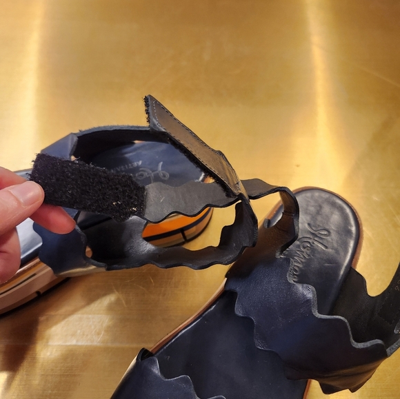 Navy Blue Scalloped Homers Platform Sandals - Picture 10 of 13